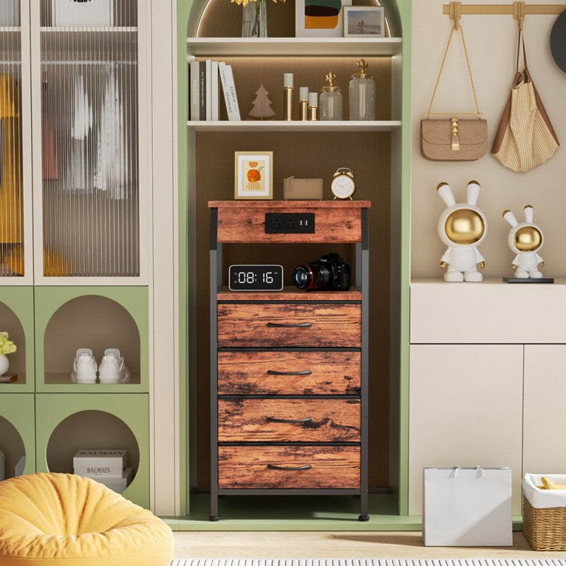 Furnulem Nightstand with Charging Station and Multi Fabric Drawers