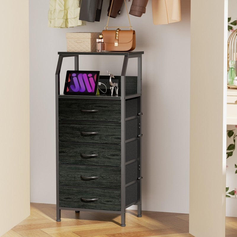 Furnulem Nightstand with Charging Station and Multi Fabric Drawers