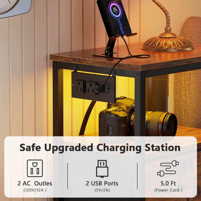 Furnulem Tall LED Dresser with Charging Station and Multi-Drawers