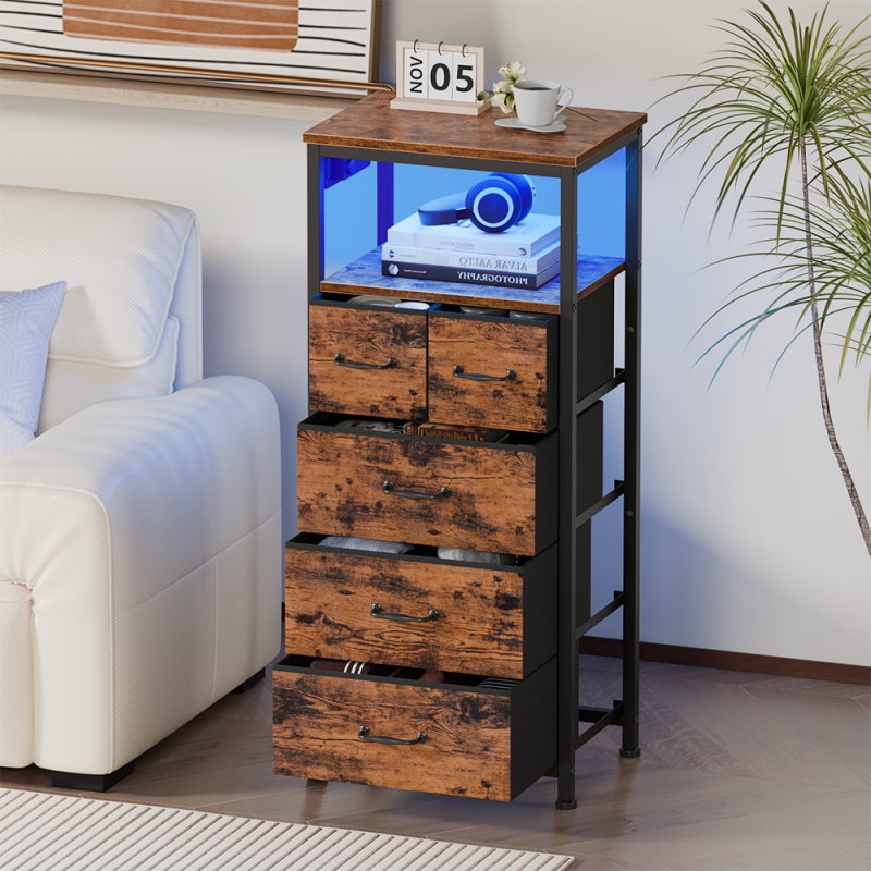 Furnulem Tall LED Dresser with Charging Station and Multi-Drawers