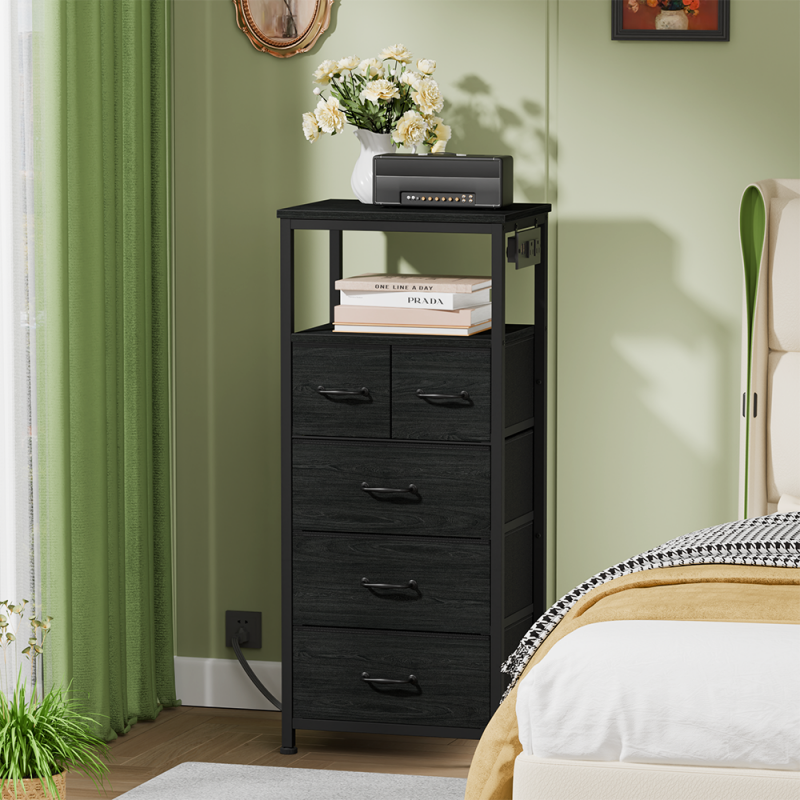 Furnulem Tall LED Dresser with Charging Station and Multi-Drawers
