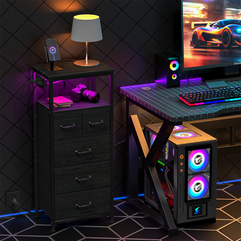 Furnulem Tall LED Dresser with Charging Station and Multi-Drawers