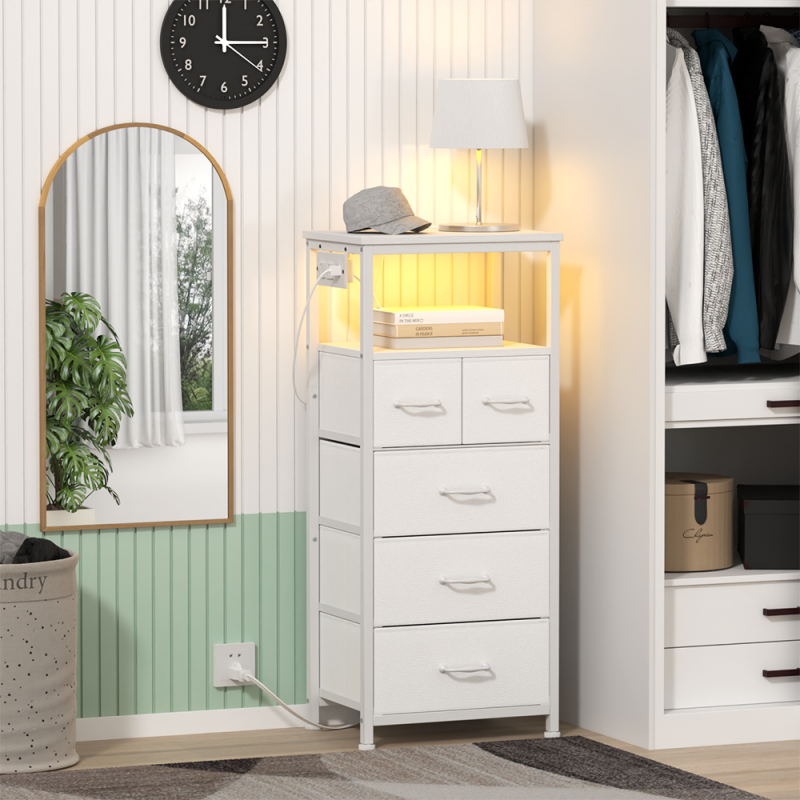 Furnulem Tall LED Dresser with Charging Station and Multi-Drawers