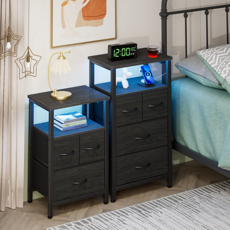 Furnulem Tall LED Dresser with Charging Station and Multi-Drawers