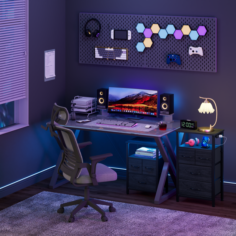 Furnulem Tall LED Dresser with Charging Station and Multi-Drawers