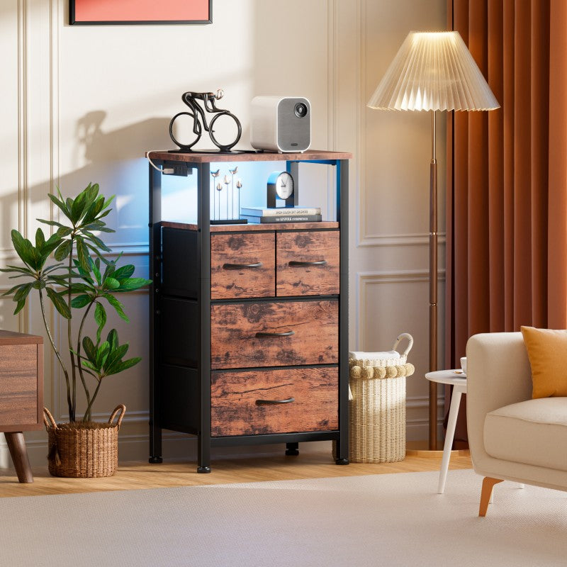 Furnulem Tall LED Dresser with Charging Station and Multi-Drawers