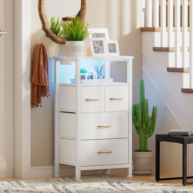 Furnulem Tall LED Dresser with Charging Station and Multi-Drawers