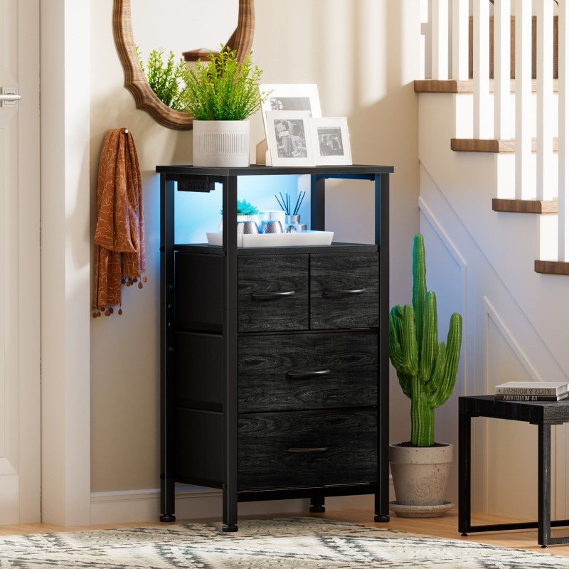 Furnulem Tall LED Dresser with Charging Station and Multi-Drawers
