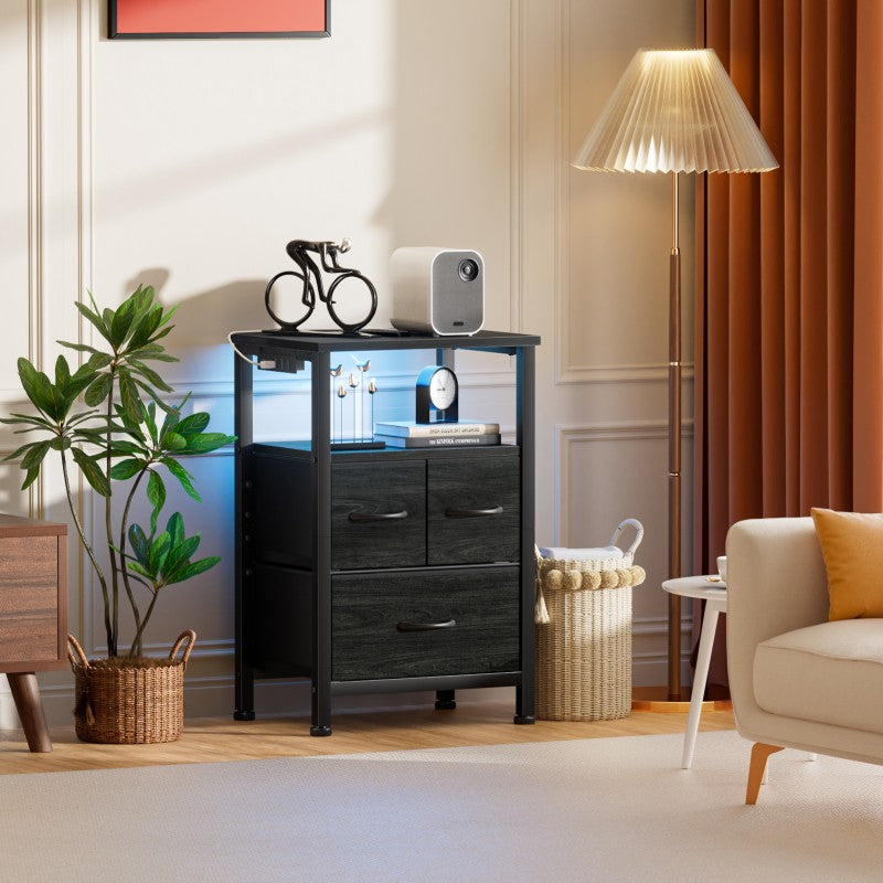 Furnulem Tall LED Dresser with Charging Station and Multi-Drawers
