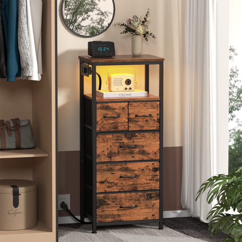 Furnulem Tall LED Dresser with Charging Station and Multi-Drawers