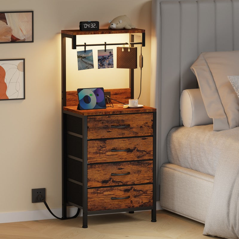 Furnulem Tall LED Nightstand with Charger Station