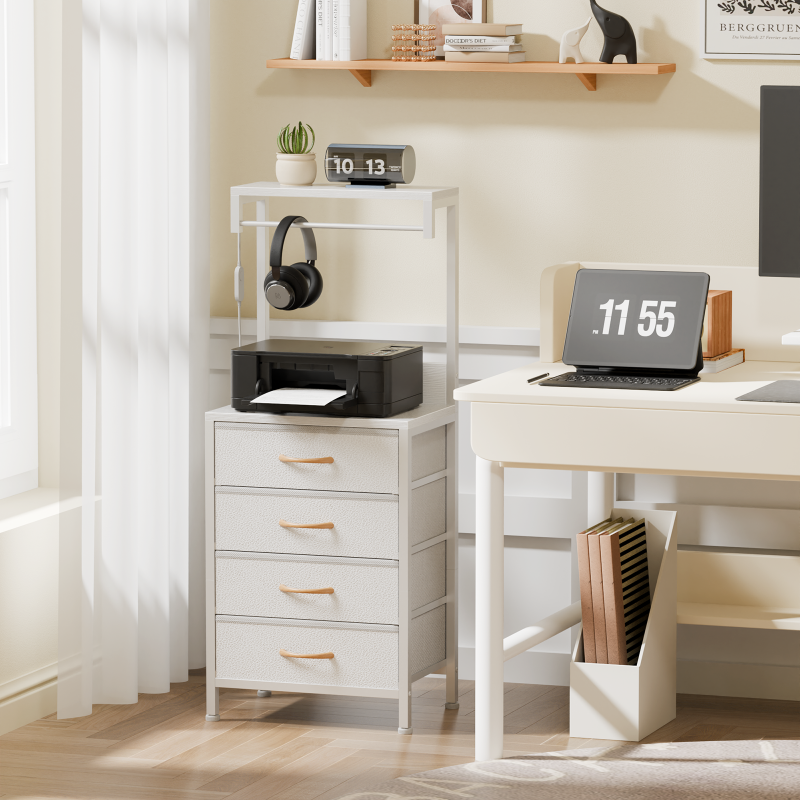 Furnulem Tall LED Nightstand with Charger Station