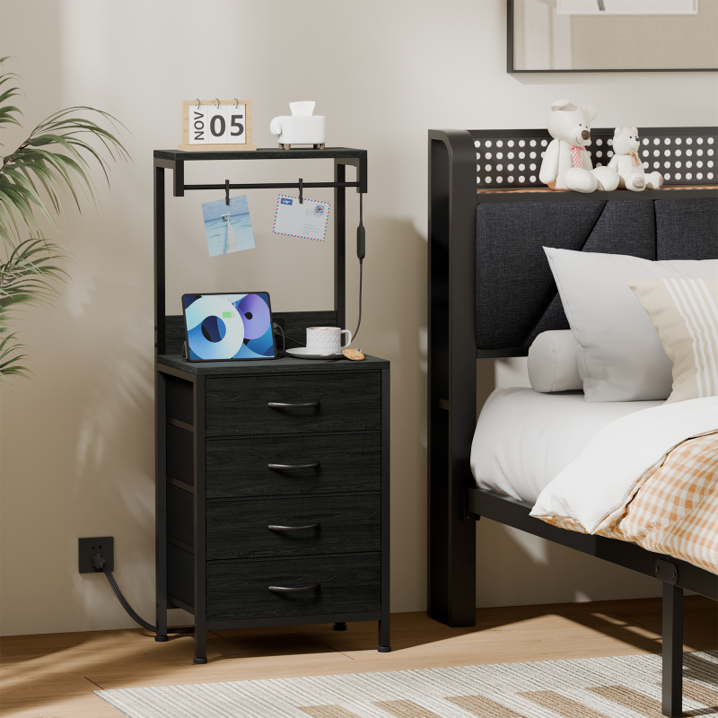 Furnulem Tall LED Nightstand with Charger Station