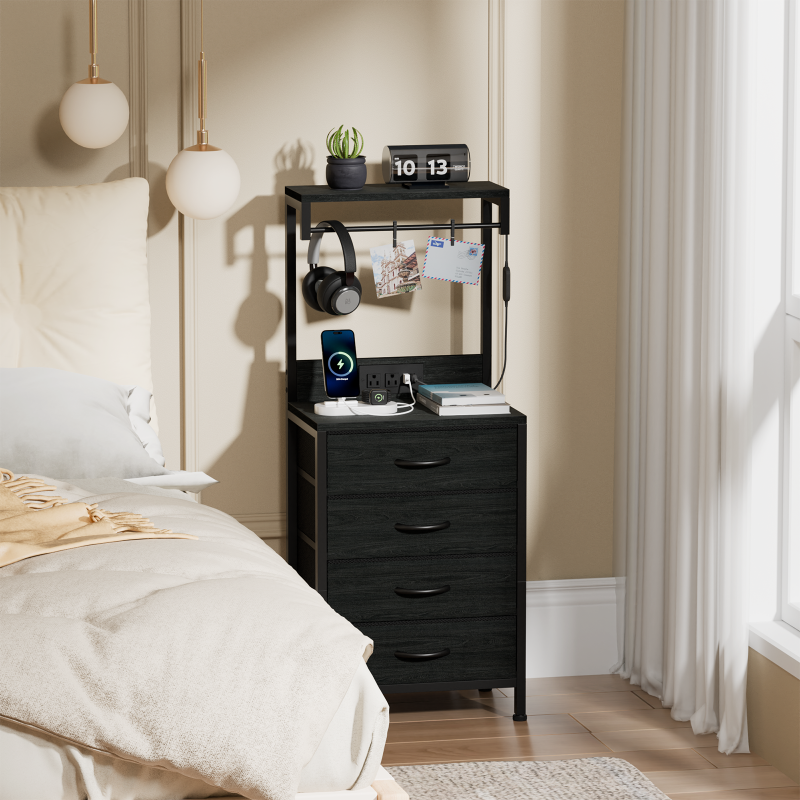 Furnulem Tall LED Nightstand with Charger Station