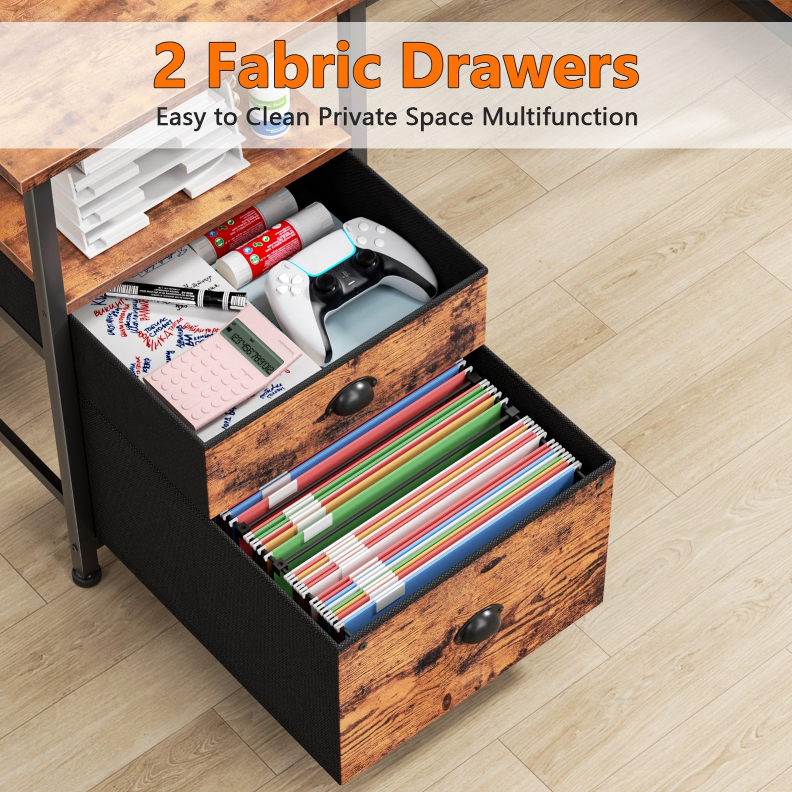 Furnulem 61 Inch Gaming Desk with USB Charging Ports & LED Light, Reversible Computer Desk with Storage Shelves & Monitor Stand, and Fabric Drawers