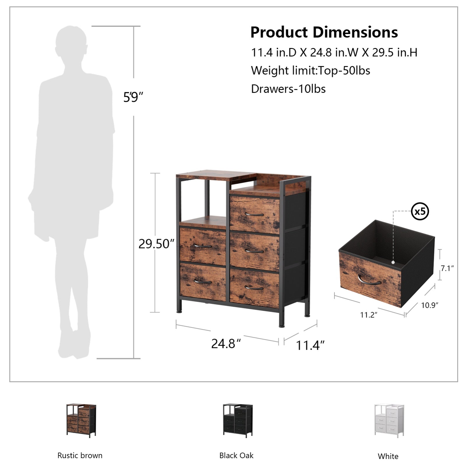 Furnulem 5 Drawer Rustic Dressers for Bedroom