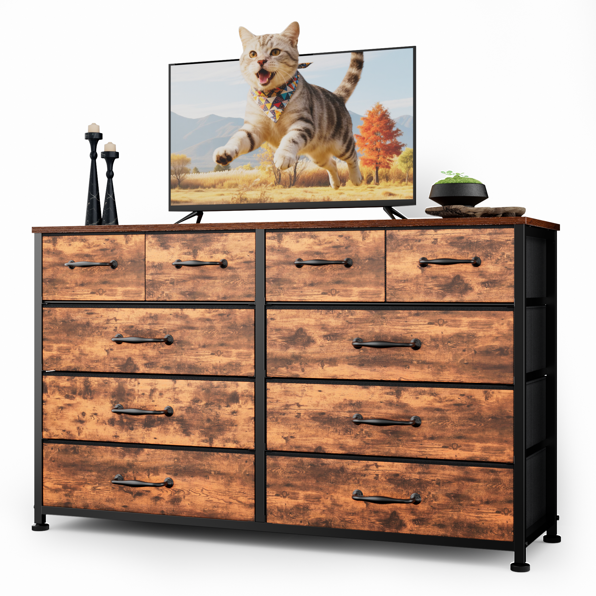 White Dresser for Bedroom with 10 Drawer Entertainment Center for 40-45-50 inch Modern Tv Stand & Chest of Drawers for Living Room Hallway Entryway