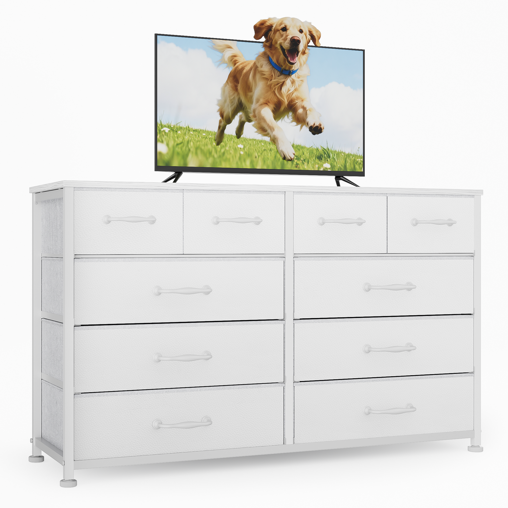 White Dresser for Bedroom with 10 Drawer Entertainment Center for 40-45-50 inch Modern Tv Stand & Chest of Drawers for Living Room Hallway Entryway