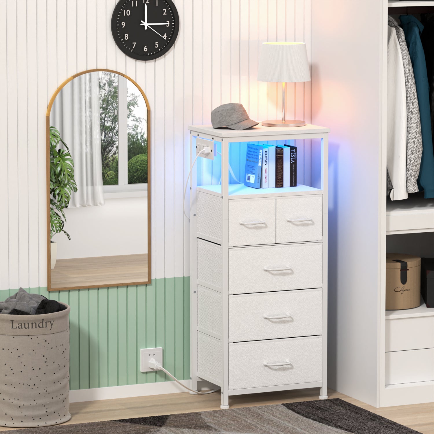 Furnulem Tall LED Dresser with Charging Station