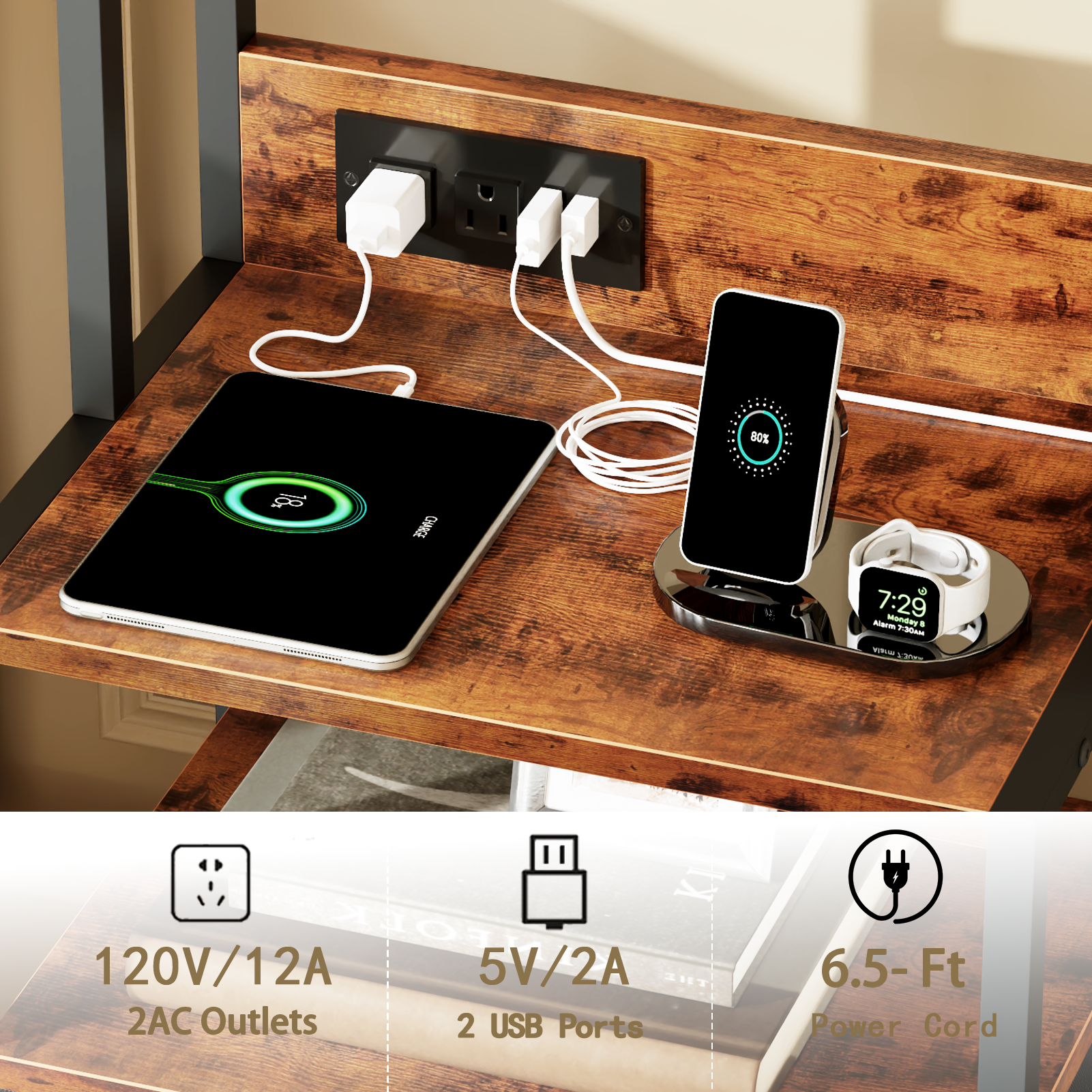 Tall Brown Nightstand 4 Tier Storage Shelves 2 PU Fabric Drawers Modern Bedside Table Narrow Accent Side End Table Organizer for Bedroom Living Room