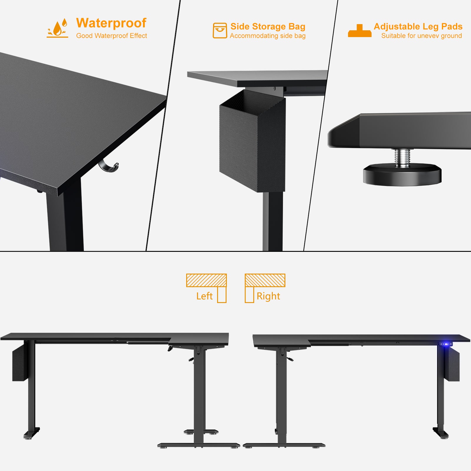 63 Inch L Shaped Electric Standing Desk Sit to Stand Reversible Corner Desk Adjustable Height Computer Table Memory Presets Home Office Gaming Black