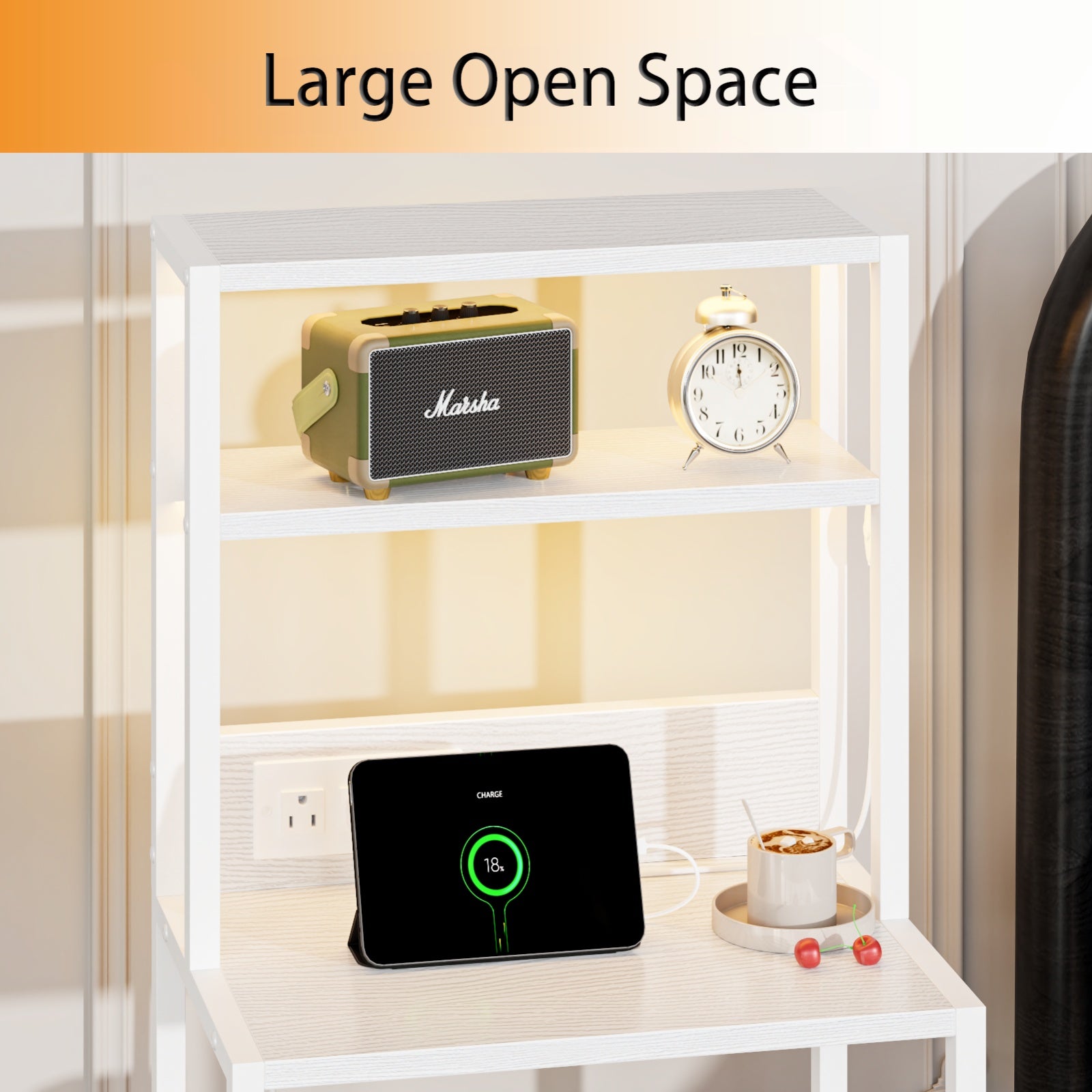 Furnulem Night Stand, Tall Nightstand with 4-Tier Shelves, 2 Fabric Drawers and Light Tube, Bed Side Tables with Charging Station, Bedside Table for Bedroom, Office, Rustic Brown