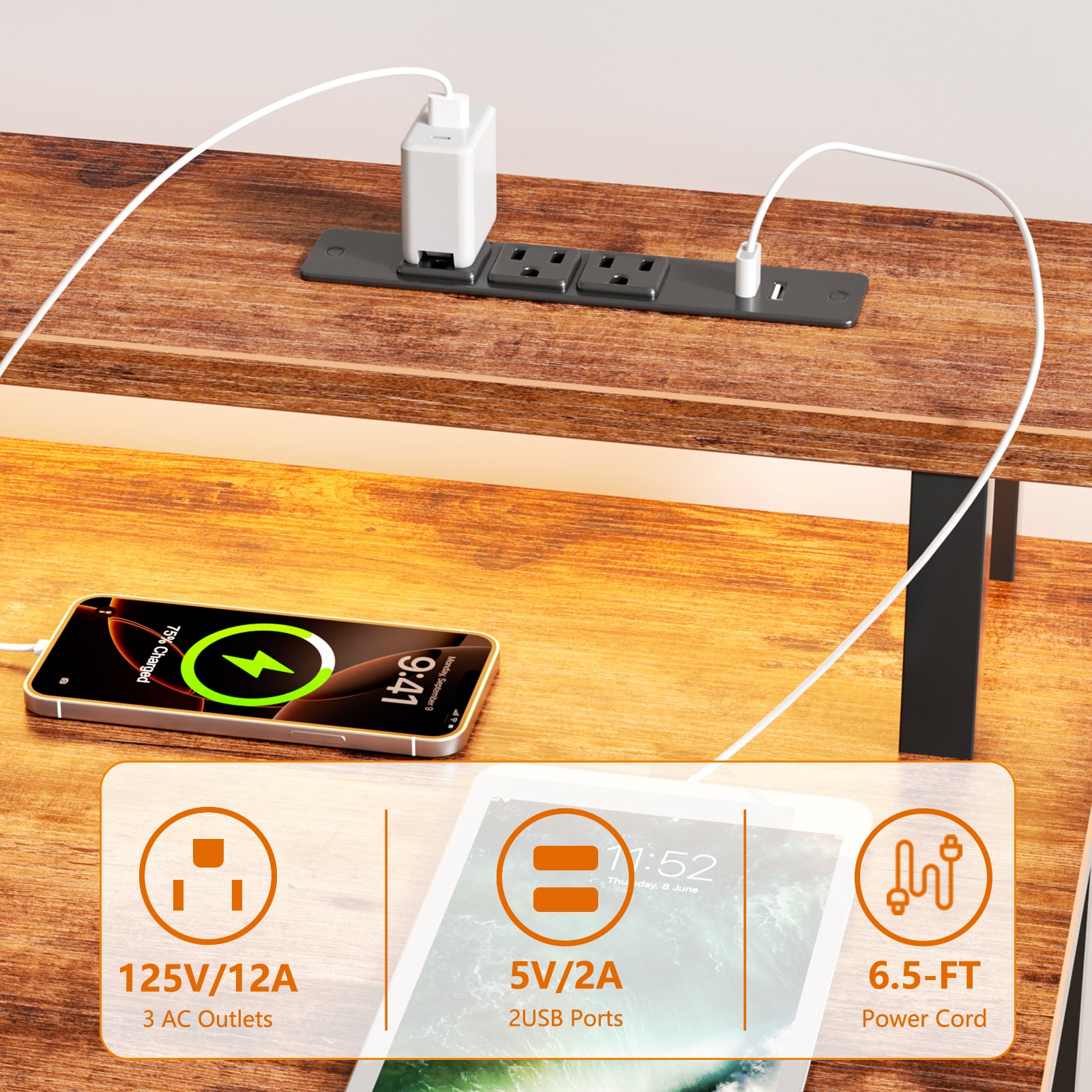 60 Inch Computer Desk with Charging Station Reversible Gaming Desk LED Lights File Cabinet Monitor Stand Rustic Brown Home Office 4 Drawers Shelf