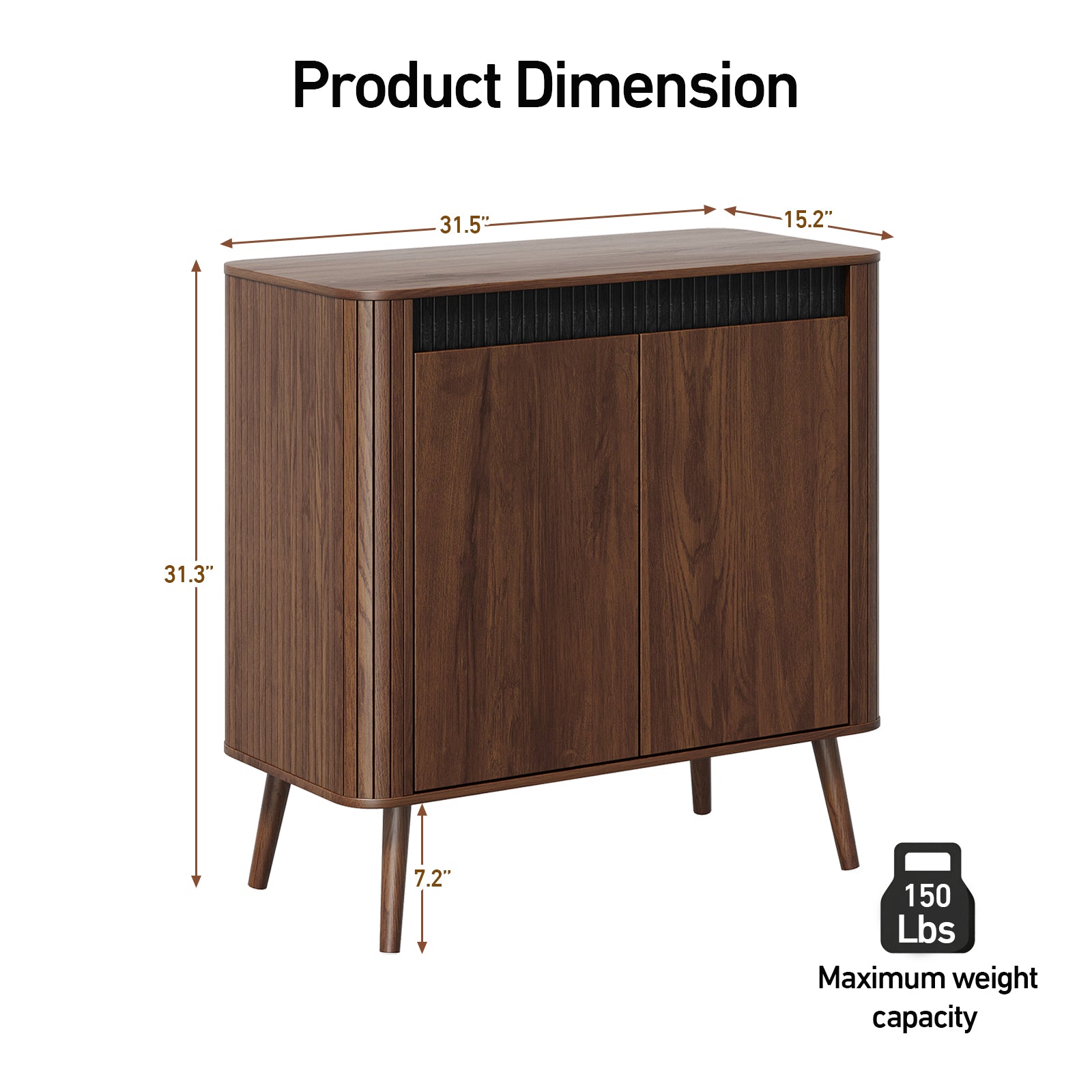 Qwatto 31.5" Fluted Sideboard Buffet Cabinet Modern Accent Storage Cabinet Adjustable Shelves Wood Coffee Bar Console Table Dining Living Walnut