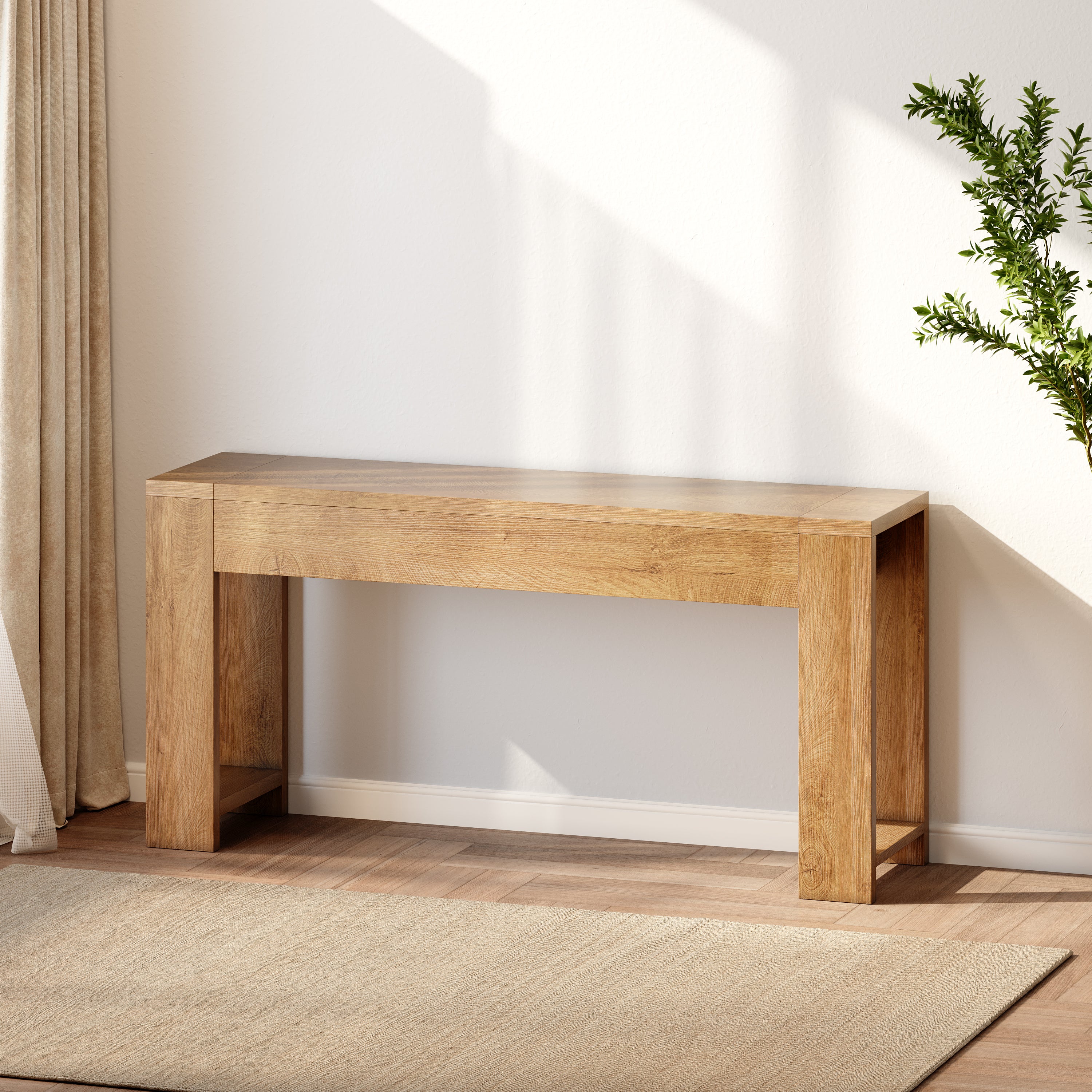 Qwatto 60 Inch Console Table Modern Entryway Storage Table with 2 Drawers Long Sofa Table Behind Couch for Living Room Hallway Foyer Natural Oak
