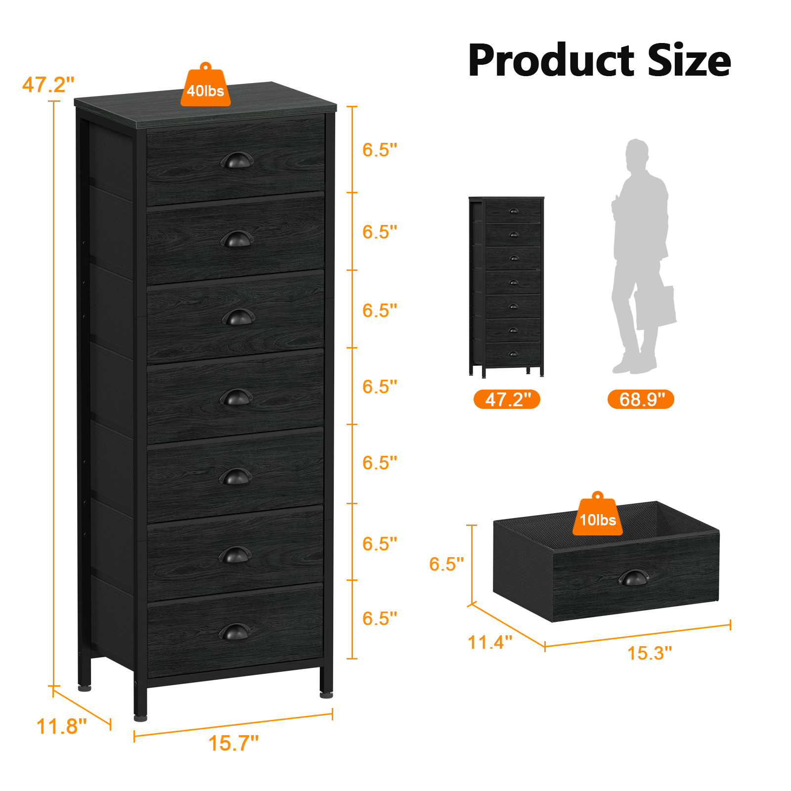 Furnulem 7-Drawer Tall Dresser – Industrial Fabric Storage Tower with Steel Frame for Bedroom, Closet, or Entryway