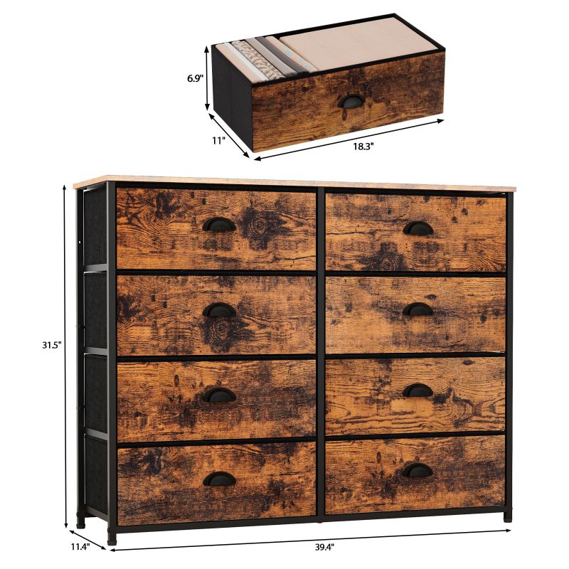 Furnulem Wide Dresser with 8 Fabric Drawers