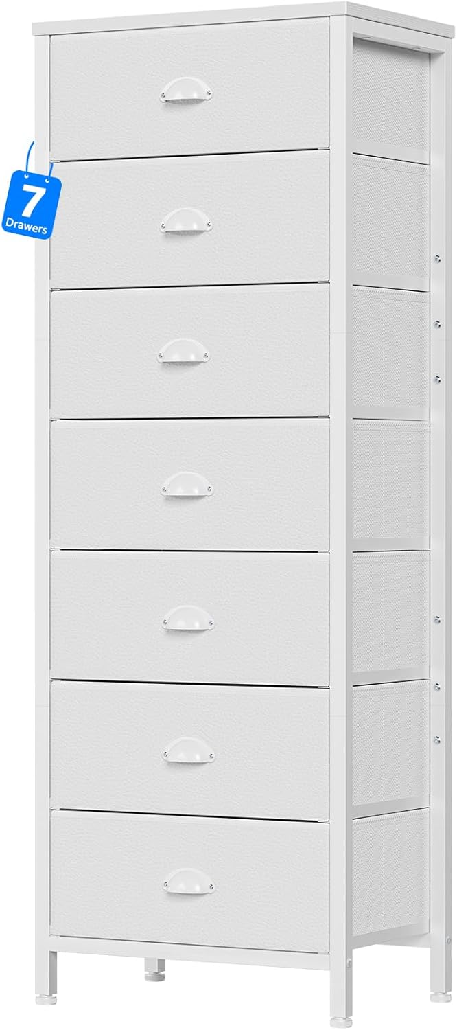 Furnulem 7-Drawer Tall Dresser – Industrial Fabric Storage Tower with Steel Frame for Bedroom, Closet, or Entryway