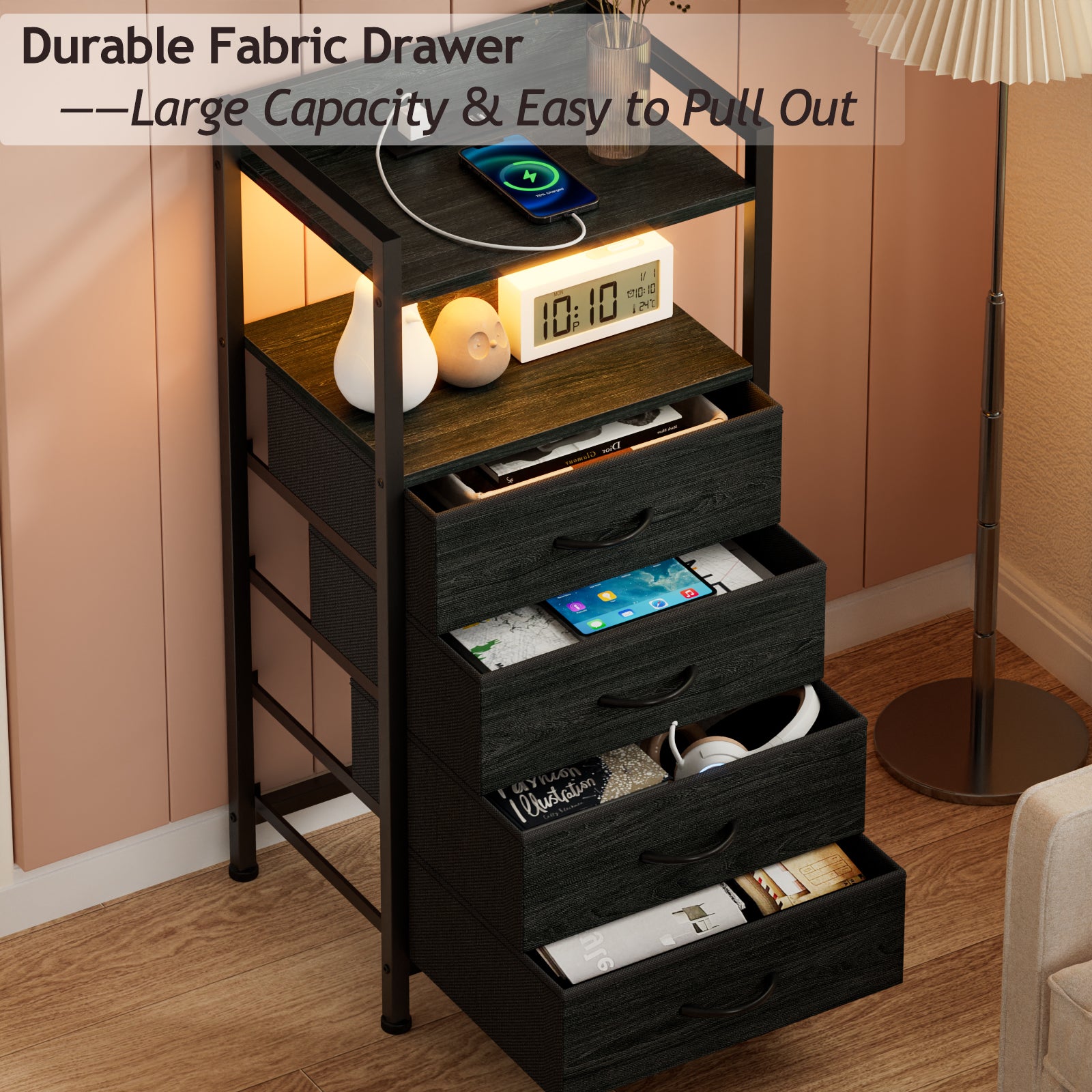 Furnulem 4 Drawer Nightstand with Charging Station