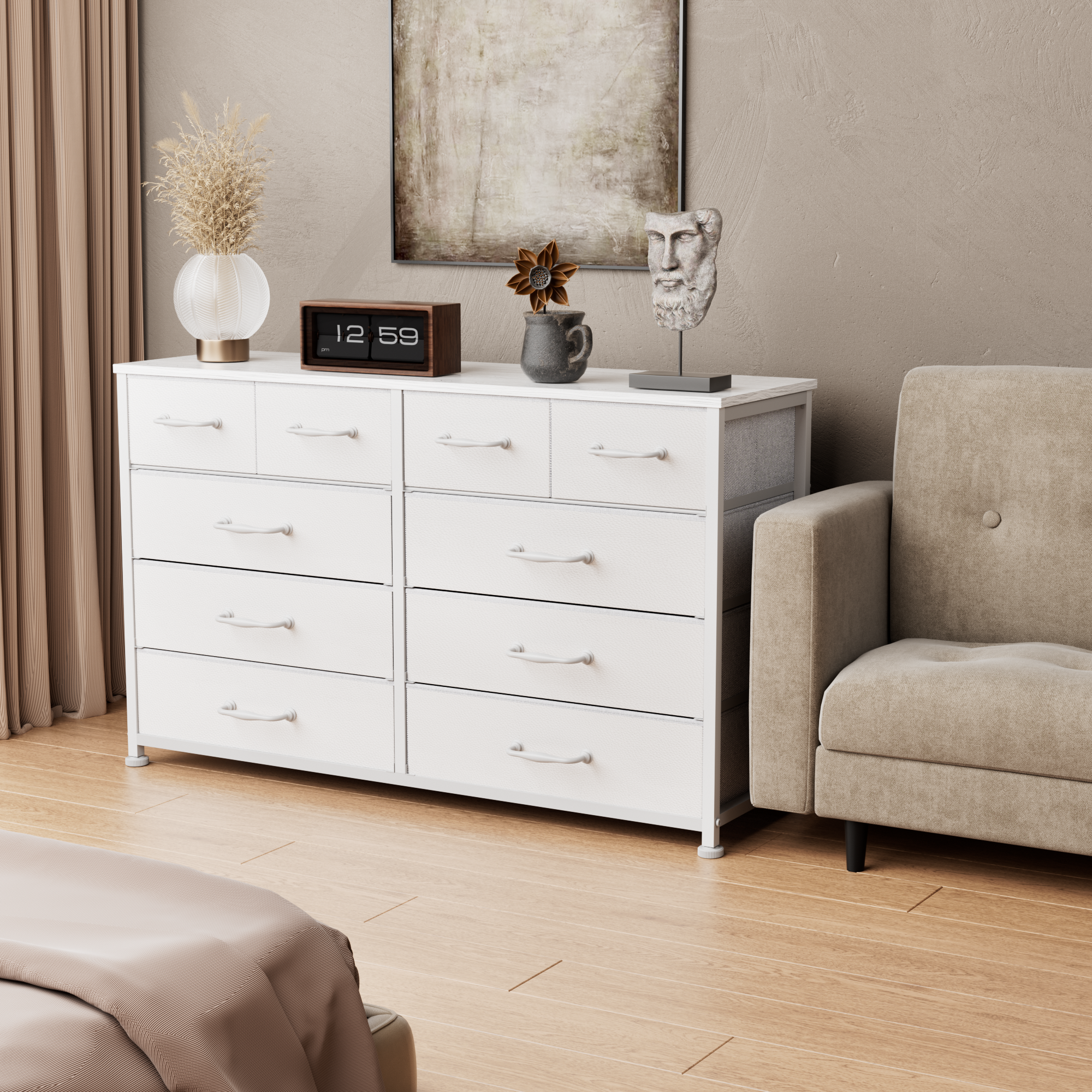 White Dresser for Bedroom with 10 Drawer  Entertainment Center for 40-45-50 inch Modern Tv Stand & Chest of Drawers for Living Room Hallway Entryway