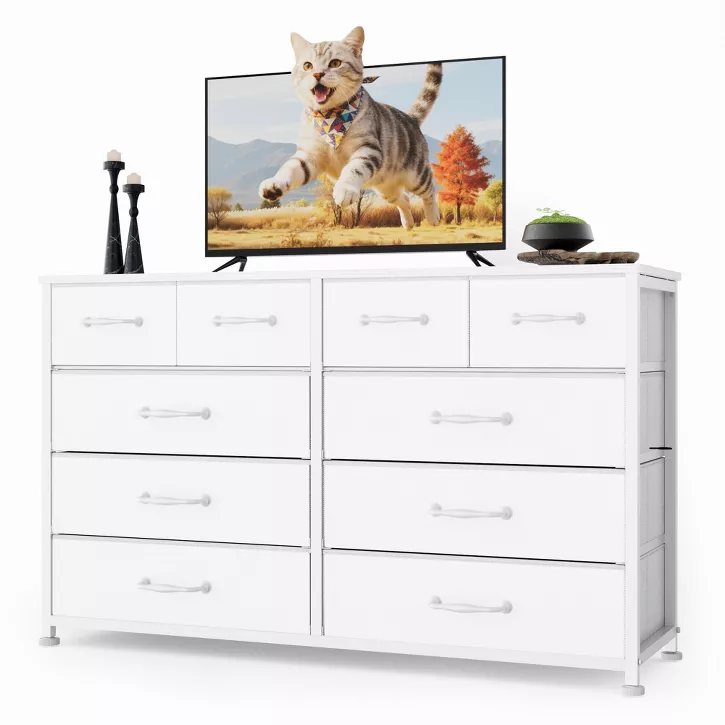 White Dresser for Bedroom with 10 Drawer  Entertainment Center for 40-45-50 inch Modern Tv Stand & Chest of Drawers for Living Room Hallway Entryway