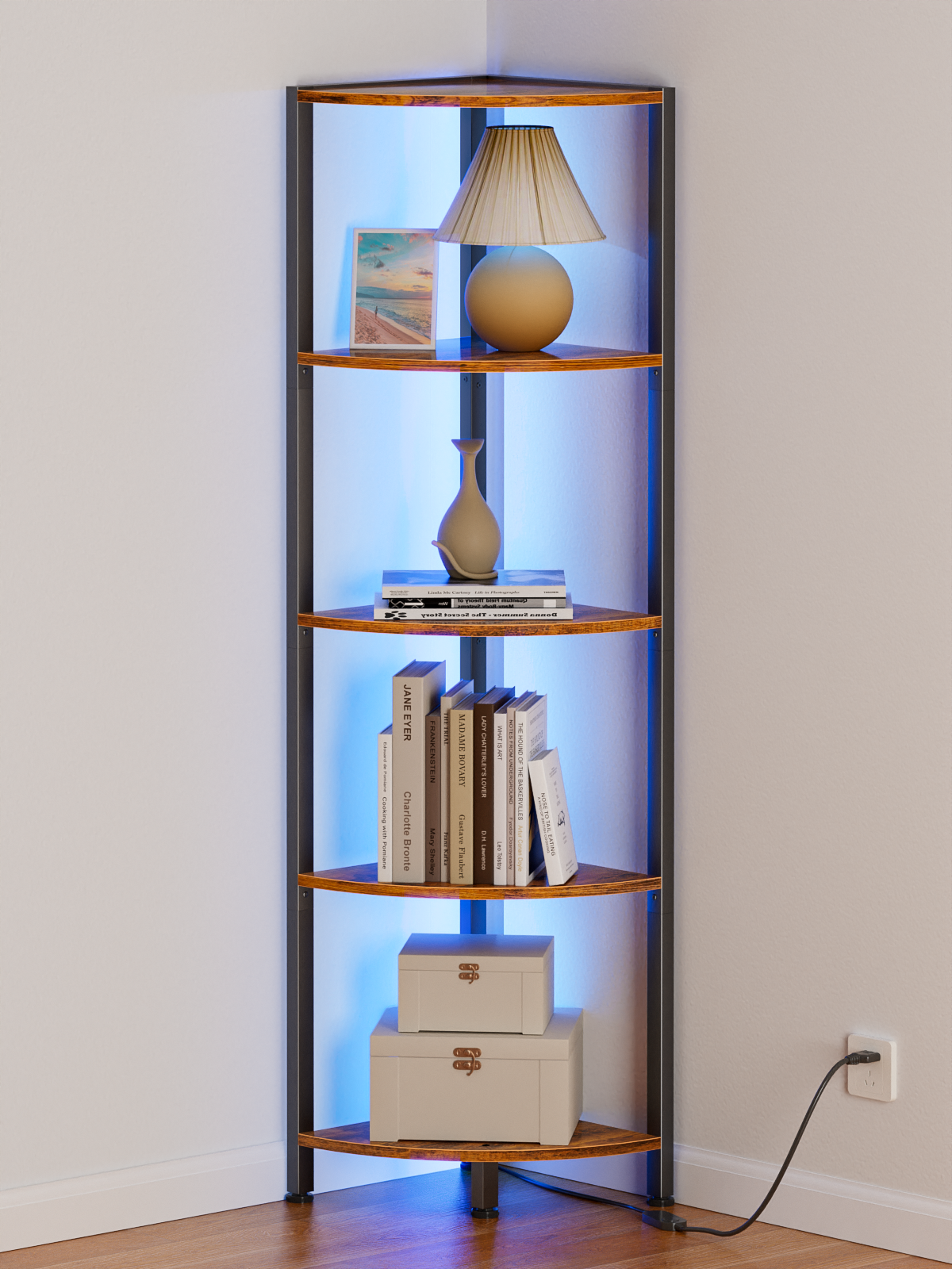 Furnulem 5/6 Tier Corner Shelf with LED Light