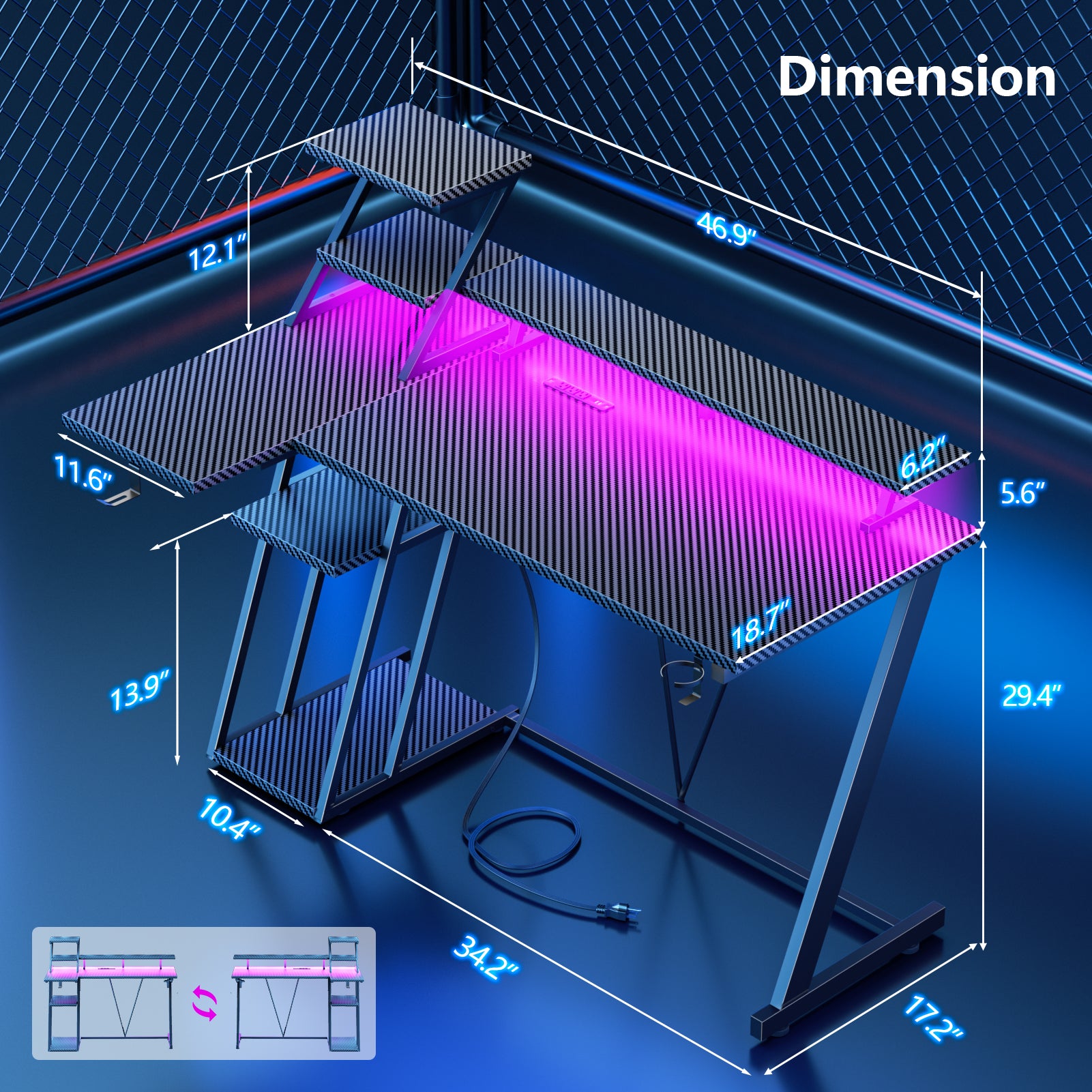 47 inch L Shaped Gaming Desk Black Small Spaces Corner Computer Table with Monitor Stand Storage Shelves Gamer Desk for Home Office PC Setup Station
