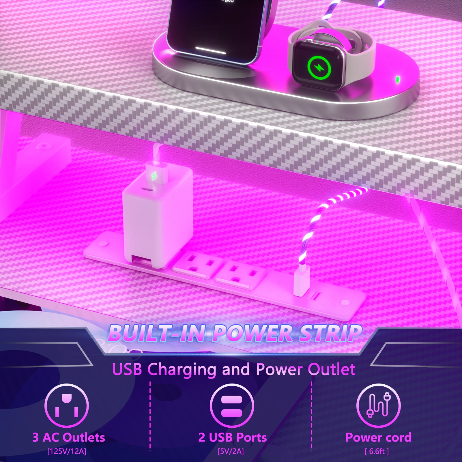 40 inch L Shaped Gaming Desk with LED Lights and Power Outlet Corner Computer Desk for Small Space with Monitor Stand 3 Tier Storage Shelves White