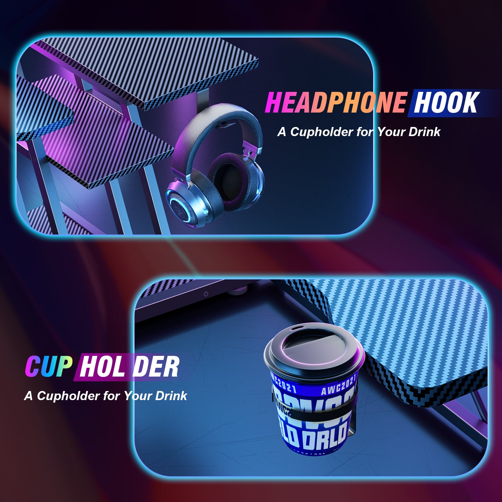 40 inch Black Gaming Desk with LED Lights Power Outlet Small Space L Shaped Computer Table with Monitor Stand 3 Tier Storage Shelves Carbon Fiber Gamer