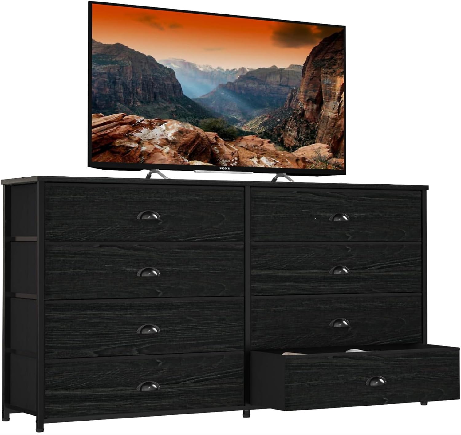 Furnulem Wide Dresser with 8 Fabric Drawers TV Entertainment Center with Storage for 55'' TV Large Chest of Drawers for Bedroom Living Closet Entryway