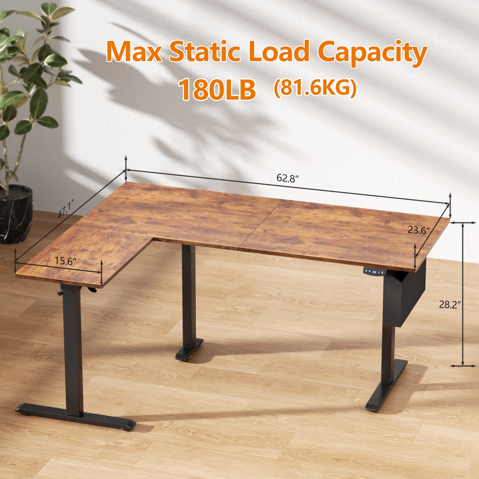 L Shaped Electric Standing Desk 63 Inch Height Adjustable Sit Stand Corner Computer Table Reversible Memory Presets Ergonomic Home Office Desk Brown