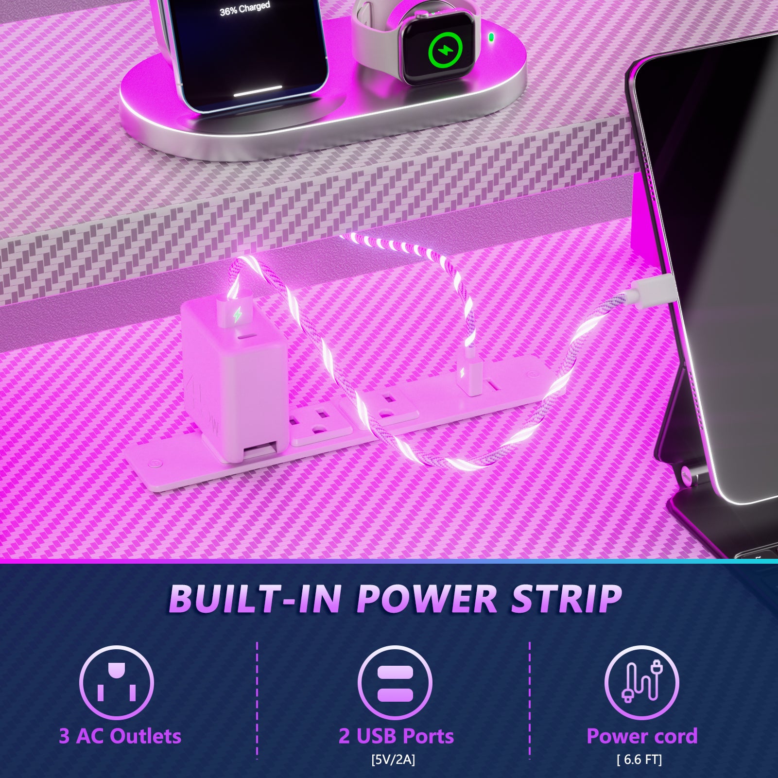 39 inch L Shaped Gaming Desk with LED Lights and Power Outlet White Small Spaces Corner Computer Table with Monitor Stand Storage Shelves Gamer Desk