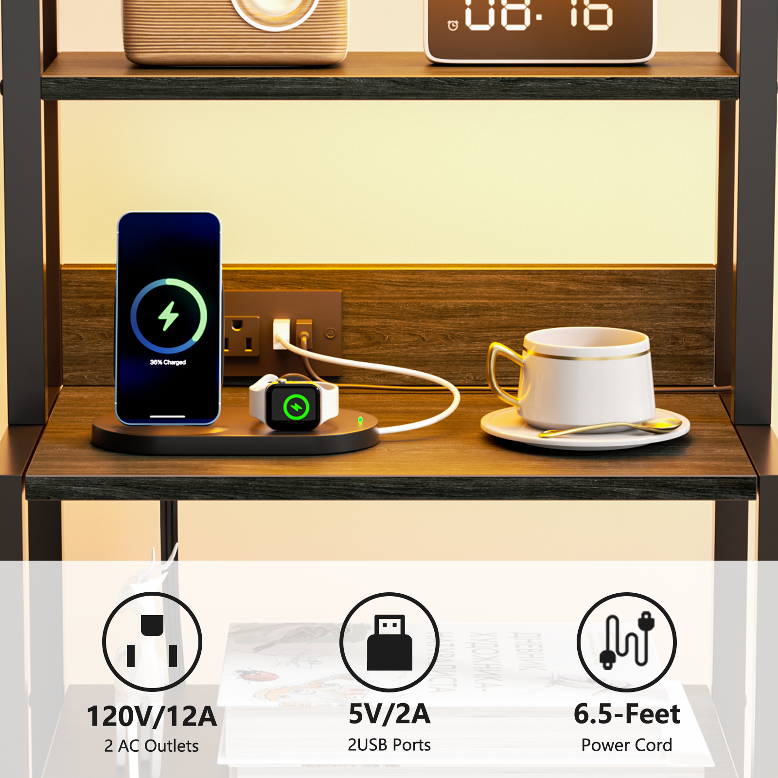 Tall Black Nightstand 4 Tier Storage Shelves 3 PU Fabric Drawers Modern Bedside Table Narrow Accent Side End Table Organizer for Bedroom Living Room