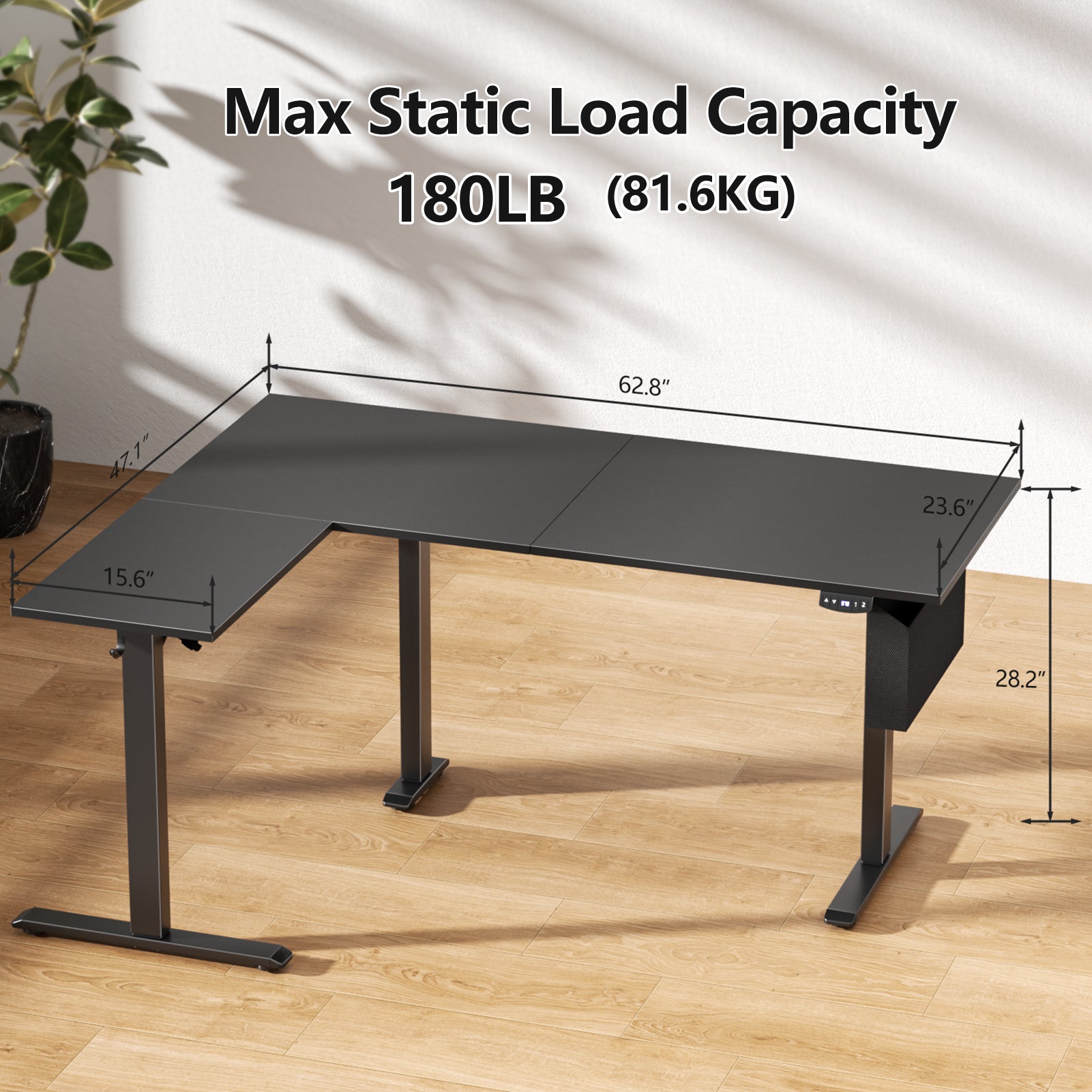 63 Inch L Shaped Electric Standing Desk Sit to Stand Reversible Corner Desk Adjustable Height Computer Table Memory Presets Home Office Gaming Black