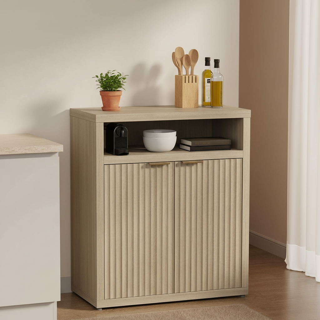 Small Modern Farmhouse Sideboard Buffet Cabinet Coffee Bar Table Wood Kitchen Storage Stand with Open Shelves Entryway Console Dining Room Unit