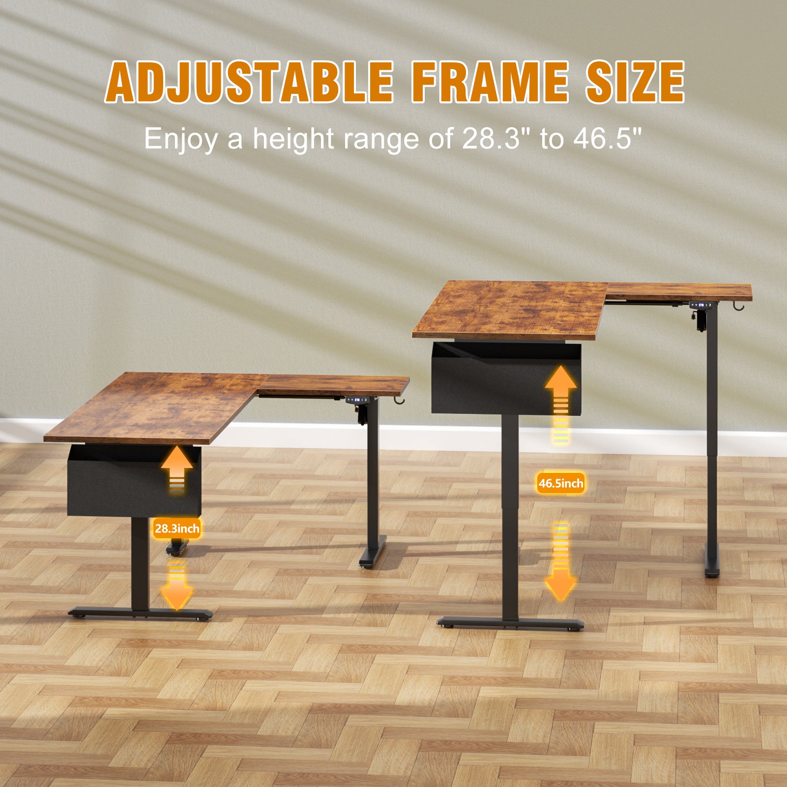 L Shaped Electric Standing Desk 63 Inch Height Adjustable Sit Stand Corner Computer Table Reversible Memory Presets Ergonomic Home Office Desk Brown
