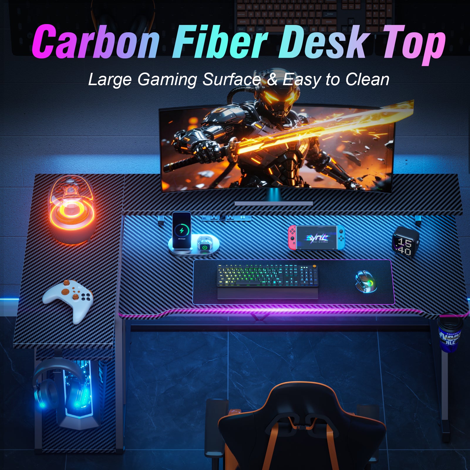 55 inch L Shaped Corner Gaming Desk Black Computer Table with Monitor Stand 3 Tier Storage Shelves Modern Gamer Desk Home Office PC Room Workstation