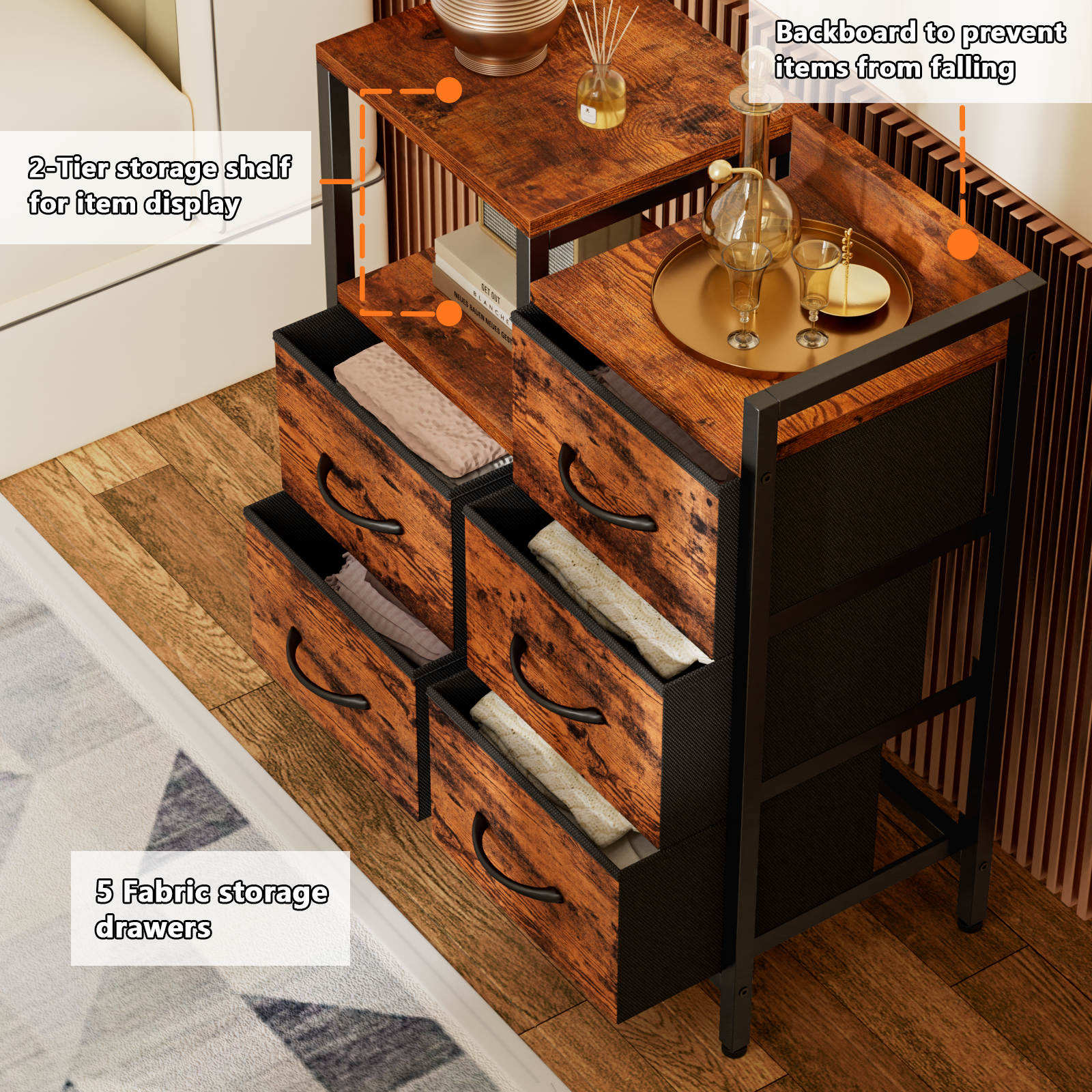 Furnulem 5 Drawer Rustic Dressers for Bedroom