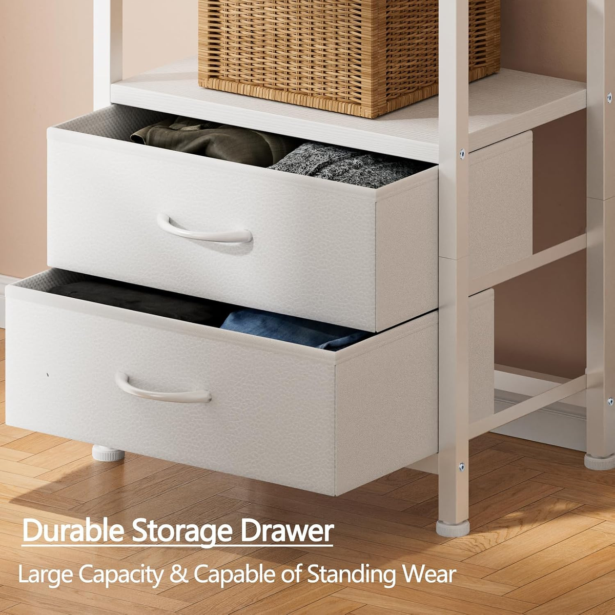 5-Tier Corner Shelf,Tall Narrow Bookshelf with Drawers,White