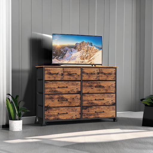 Furnulem 10-Drawer Dresser TV Stand – 55” Storage Cabinet for Bedroom or Living Room